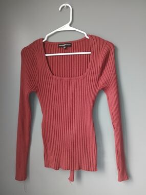 Almost Famous Ribbed Scoop Neck Long Sleeve Top - Dusty Rose
